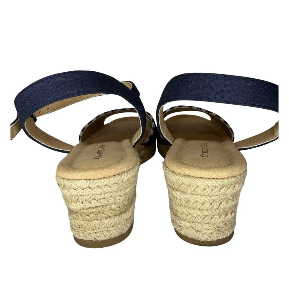Charter Club Espadrille Wedge Sandals Womens 9.5 Navy Blue LUCHIA Canvas Strappy